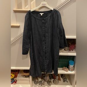 Dark denim Eileen Fisher button up dress.  Can also be used as a long tunic.
